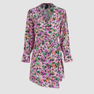 Cider Floral Pattern Long Sleeve Mini Dress